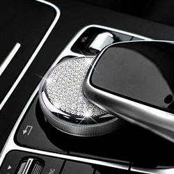 MAXDOOL Bling Accessories Metal Modified Center Console Multimedia Control Button Knob Trims Cover Emblems Stickers for Mercedes Benz A B E GLK GLA CLA GLE ML GL Class (47mm Knob Bling)