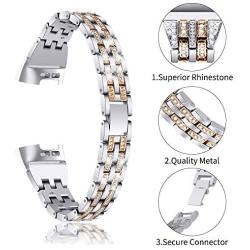 Joyozy Metal Bling Rhinestone Bands Compatible with Fitbit Charge 3& Charge 3 SE&Fitbit Charge 4 Smartwatch, Replacement Wrist Accessory FitnessStraps Bracelet Wristbands Copper Gold&Silver