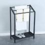 MBQQ Industrial Indoor/Outdoor Free Standing Towel Rack for Bathroom,3 Tier Metal Towel Bar Stand with Shelf,Blcak