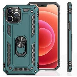 UNKNOK Compatible with iPhone 12 5G Case, iPhone 12 Pro 5G Case [Military Grade ] Drop Tested Metal Rotating Ring Kickstand Magnetic Support Cover for iPhone 12 and iPhone 12 Pro 6.1 Inch (Green)