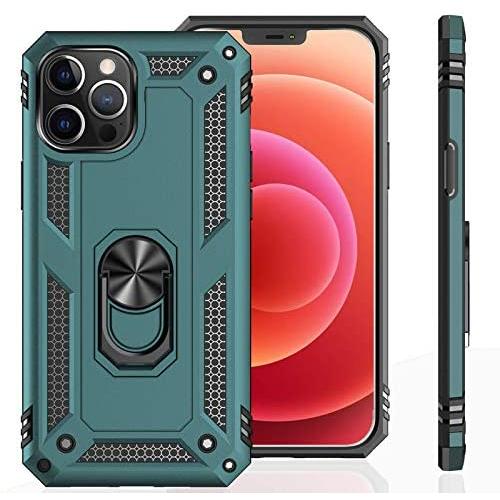 UNKNOK Compatible with iPhone 12 5G Case, iPhone 12 Pro 5G Case [Military Grade ] Drop Tested Metal Rotating Ring Kickstand Magnetic Support Cover for iPhone 12 and iPhone 12 Pro 6.1 Inch (Green)