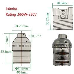 DZS Elec 2PCS E26 /E27 Metal Shell Light Sockets Black Lamp Base Lighting Accessories Light Bulb Holder Edison Vintage Lights