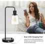 Industrial Table Lamp, Vintage Nightstand Lamp with Dual USB Ports Antique Office Lamp Glass Shade Metal Desk Reading Lamp for Bedroom, Living Room, Dorm, 6W 2700K Dimmable LED Edison Bulb Included