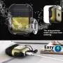 HALLEAST (7 in 1) Accessories Compatible AirPods Holder Portable Carrying Silicone Cover Anti-Lost Strap Shock Resistant Metal Hard Case Compatible Apple AirPod 2 & 1, Not for Wireless Charging, Dune