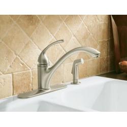 KOHLER K-10412-CP Forté(R) 4-Hole Sink 9-1/16'' spout, Matching Finish sidespray Kitchen Faucet, Polished Chrome