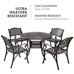 Kinger Home 5-Piece Cast Aluminum Patio Dining Set w/ 4 Chairs, Umbrella Hole, Lattice Weave Design - Antique Brown