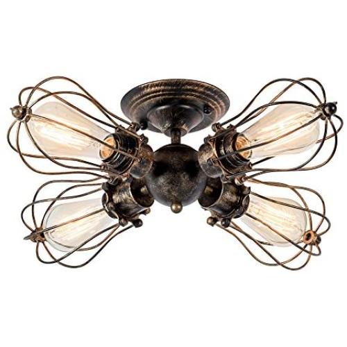 Vintage Ceiling Light Industrial Semi-Flush Mount Ceiling Light Metal Fixtures Painted Finish; Moonkist (with 4 Light) (Bronze)