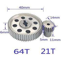 GINIHUIFISH 11184 Metal Spur Differential 64T Main Gear & 11181 21T Motor Gear RC Replacement Part for Redcat Volcano EPX HSP 1/10 Monster Truck Car