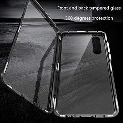 Jonwelsy Magnetic Adsorption Case for Samsung Galaxy A21S, 360 Degree Front and Back Clear Tempered Glass Flip Cover, Metal Bumper Frame for Samsung Galaxy A21S (Blue)