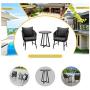 LOKATSE HOME Outdoor 3 Piece Bistro Set Patio Wicker Modern Balcony Furniture Include 2 Chairs with Seat and Back Cushions and 1 Coffee, Black Table Top