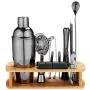 25 Piece Cocktail Shaker Set with Bamboo Stand,Gifts for Men Dad Grandpa,Stainless Steel Bartender Kit Bar Tools Set for Christmas Gift,Home, Bars, Parties and Traveling (Gun-Metal Black)