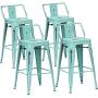 Aklaus 24 Inch Metal Bar Stools Set of 4 Counter Stools with Backs Counter Height Stools High Back Indoor Outdoor Bar Chairs Distressed Blue Barstools Green