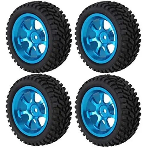 LAFEINA 1:10 RC Rally Car Tires Rubber Tires and Alloy Wheel Rims for Tamiya HSP HPI Kyosho 4WD 1:10 1:16 RC On Road Car Parts (Blue)