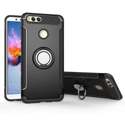 Orzero TPU + PC Hybrid Dual Layer Case for Huawei Honor 7X, Huawei Mate SE Full Body Heavy Duty Protection 360 Rotating Metal Ring (Adsorbed Iron Plate) (Huawei Honor 7X Not Included)-Black