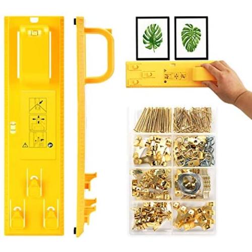 Picture Hanging Kit, Picture Frame Hanger Tool, 220 Pieces Heavy Duty Photo Hanger Accessories with Multifunction Picture Frame Level Ruler Bubble Level Measuring Tool for Marking Position