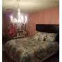 6 Light Crystal White Hardwire Flush Mount Chandelier H26”xW22”, White Metal Frame with Clear Glass Stem and Clear Acrylic Crystals & Beads That Sparkle Just Like Glass