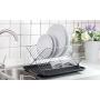 Deluxe Chrome-Plated Steel Foldable X Shape 2-Tier Shelf Small Dish Drainers with Drainboard (BlackII)