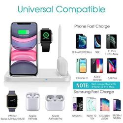 QI-EU Wireless Charger, 4 in 1 Qi-Certified Fast Charging Station Compatible Apple Watch Airpods Pro iPhone 12/11/11pro/X/XS/XR/Xs Max/8/8 Plus, Wireless Charging Stand Compatible Samsung Galaxy S20