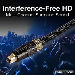 FosPower (10 Feet) 24K Gold Plated Toslink Digital Optical Audio Cable (S/PDIF) - [Zero RFI & EMI Interference] Metal Connectors & Ultra Durable Nylon Braided Jacket