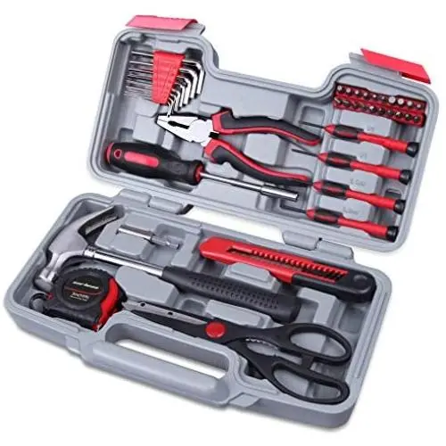 Cartman Red 39-Piece Tool Set - General Household Hand Tool Kit with Plastic Toolbox Storage Case (Cutting Plier) Cartman Red 39-Piece Tool Set - General Household Hand Tool Kit with Plastic Toolbox Storage Case (Cutting Plier)