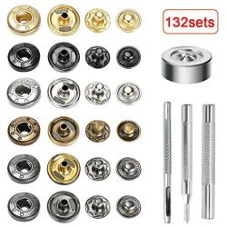 Atpot Snap Fasteners Kit, 132 Sets 12.5mm Metal Button Snaps Press Studs with 4 Fixing Tools, 6 Color Leather Snaps for Clothing, Leather, Jacket, Jeans Wear, Bracelets, Bags,DIY Craft