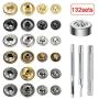 Atpot Snap Fasteners Kit, 132 Sets 12.5mm Metal Button Snaps Press Studs with 4 Fixing Tools, 6 Color Leather Snaps for Clothing, Leather, Jacket, Jeans Wear, Bracelets, Bags,DIY Craft