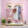 Metal Clothes Garment Racks with 4 Wood Storage Shelves and Hanging Bar Heavy Duty Free Standing Clothing Rack Large Closet Organizer for Boutique 59'' Metal Clothes Garment Racks with 4 Wood Storage Shelves and Hanging Bar Heavy Duty Free Standing Clothing Rack Large Closet Organizer for Boutique 59''