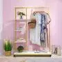 Metal Clothes Garment Racks with 4 Wood Storage Shelves and Hanging Bar Heavy Duty Free Standing Clothing Rack Large Closet Organizer for Boutique 59'' Metal Clothes Garment Racks with 4 Wood Storage Shelves and Hanging Bar Heavy Duty Free Standing Clothing Rack Large Closet Organizer for Boutique 59''