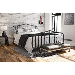 Novogratz Bushwick Metal Bed with Headboard and Footboard | Modern Design | Queen Size - Grey