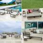 LOKATSE HOME 5 Pieces Patio Furniture Conversation Metal Sofa Set Outdoor All Weather Chaise Lounge Cushioned Chairs with Ottoman Table, Grey