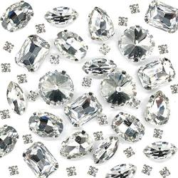 Towenm Sew On Rhinestones, 160PCS Sew On Glass Rhinestone, Sewing Claw Crystals, Metal Prong Setting Flatback Rhinestones, for Costume, Clothes, Garments (Crystal Clear/White, Mixed Shaps)