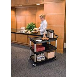 Rubbermaid Commercial Products Heavy Duty 3-Shelf Rolling Service/Utility/Push Cart, 300 lbs. Capacity, Black, for Foodservice/Restaurant/Cleaning (FG409100BLA)