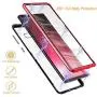 Compatible Galaxy Note 8 Case, Slim Magnetic Adsorption Metal Frame with Built-in Magnet Flip Tempered Glass Cover with a Screen Protector Flim, Black-Blue