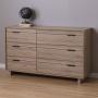 South Shore Fynn 6-Drawer Double Dresser, Rustic Oak with Metal Handles