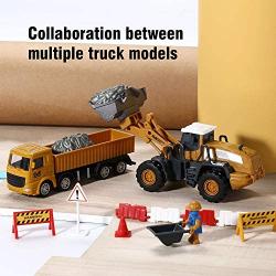 CUTE STONE Alloy Construction Vehicles Truck Toy Set, Kids Engineering Truck Playset, Crane, Excavator, Cement, Fuel Truck, Wheel Loader with 3 Interchangeable Parts,Gift for Toddlers Boys Children