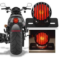 KATUR 1PCS Motofans Black Round Metal Motorcycle Tail Brake Light for Harley Bobber Chopper Custom April IA Mana