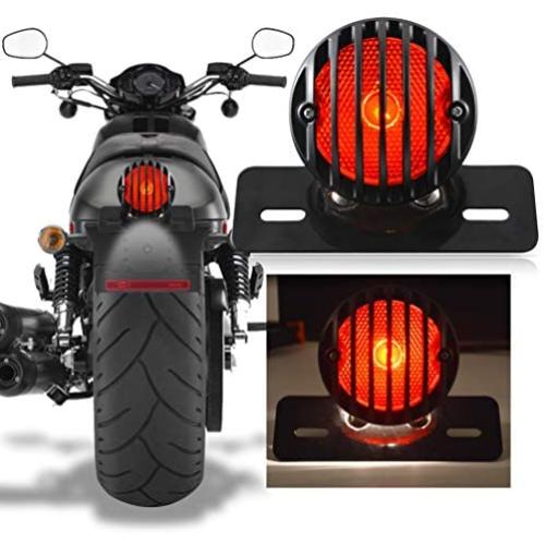 KATUR 1PCS Motofans Black Round Metal Motorcycle Tail Brake Light for Harley Bobber Chopper Custom April IA Mana