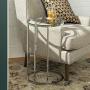 Walker Edison Ophelia Contemporary Metal and Glass Round C Accent Table, 16 Inch, Glass and Silver