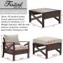 Festival Depot 5 Pieces Patio Outdoor Conversation Brown Wicker Rattan Chairs Cushions Ottomans Set Coffee Square Table Black Classic Metal Frame Furniture Garden Bistro Seating Thick Soft Cushions