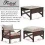 Festival Depot 5 Pieces Patio Outdoor Conversation Brown Wicker Rattan Chairs Cushions Ottomans Set Coffee Square Table Black Classic Metal Frame Furniture Garden Bistro Seating Thick Soft Cushions