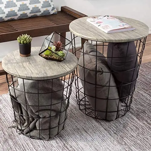 Lavish Home (Gray) Nesting End Tables with Storage Lavish Home (Gray) Nesting End Tables with Storage