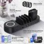 Imguardz 5 in 1 Charging Station for Multiple Devices, Multi Charger Docking Stand with Wireless Charging 3 USB Port Compatible with iPhone 12/11/AirPods/iPad/iWatch/Android Phone, Black
