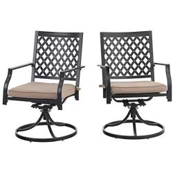 PHI VILLA Outdoor Metal Swivel Chairs Set of 2 Patio Dining Rocker Chair with Cushion Furniture Set for Garden Backyard Bistro, Small Grid, Black