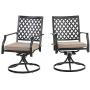 PHI VILLA Outdoor Metal Swivel Chairs Set of 2 Patio Dining Rocker Chair with Cushion Furniture Set for Garden Backyard Bistro, Small Grid, Black