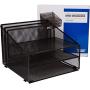 Office Desk Organizer Metal Mesh with 3 Paper Trays and 2 Vertical Upright Sections, Desktop File Holder for Letter Size A4, Folders, Stationary, and Desk Accessories