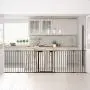 Costzon Baby Safety Gate, 115 Inch Length 5 Panel Adjustable Wide Fireplace Fence, BBQ Metal Fire Gate, Pet Isolation Fence with Walk-Through Door, Freestanding Hearth Gate (Black, Medium)
