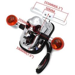 HTTMT- Chrome Amer Metal Skull Brake Tail Light Signal Compatible with Bobber Choppers Motorcycle Bike [P/N: XH3118B-B-01-CD+AMBER]