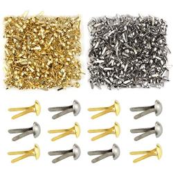 Yexpress 600 Pieces 4.5 x 8mm Gold & Silver Mini Brads Round Paper Fasteners Brass Pastel Metal Brads for Scrapbooking Crafts DIY Paper