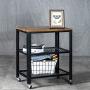 VINEXT 3-Tier Kitchen Serving Cart, Industrial Rolling Cart on Wheels, Simple and Convenient Storage Rack for Living Room, Vintage Style Wooden Board, Stable Metal Frame