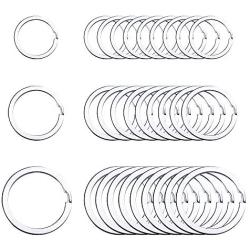 Flat Key Rings Key Chain Metal Split Ring 30pcs (Round 3/4 Inch, 1 Inch and 1.25 Inch Diameter), for Home Car Keys Organization, Lead Free Nickel Plated Silver